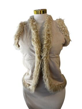 Fairweather Vest Women's Medium Faux Suede Shearling Fur Trim Boho Penny Lane
